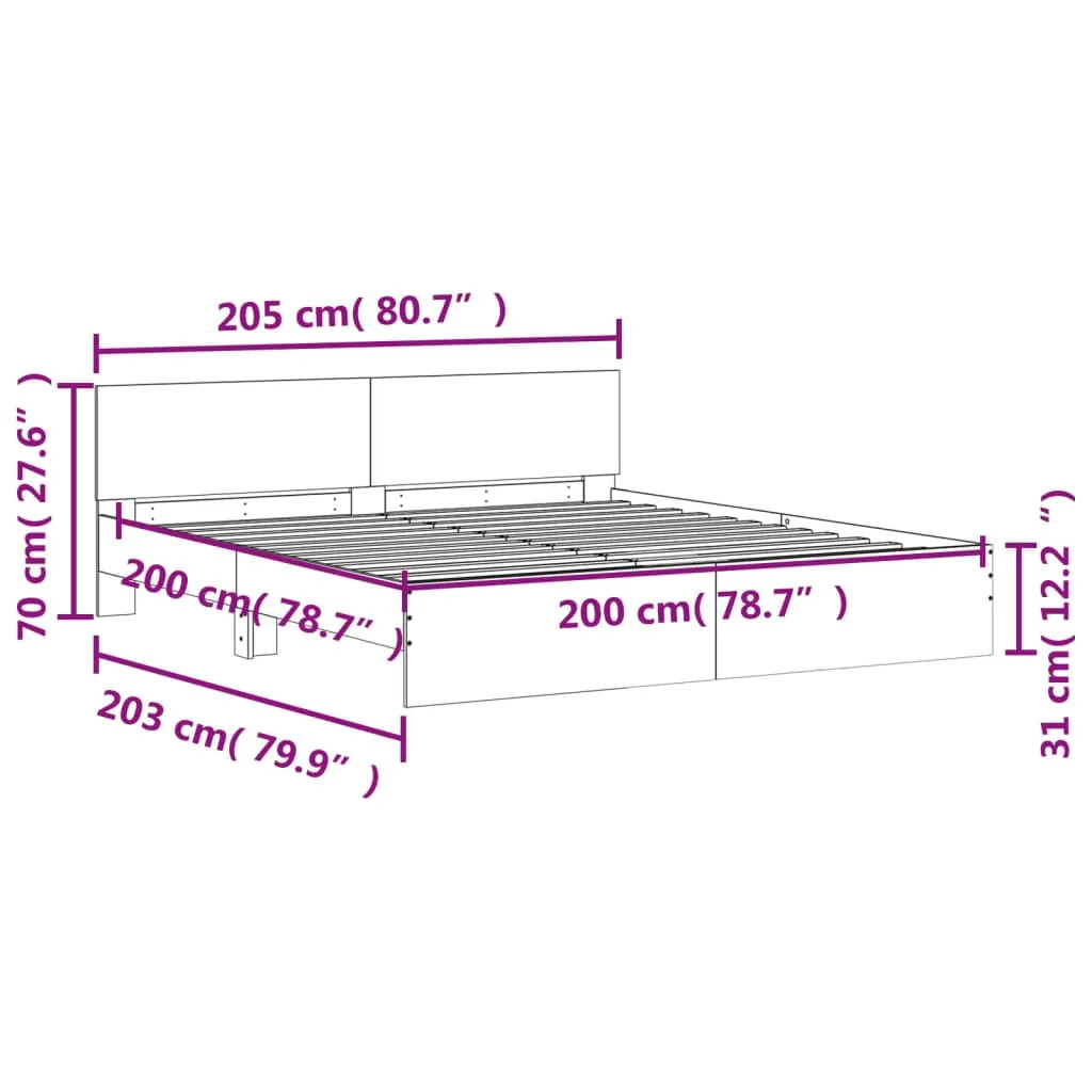 Bed Frame with Headboard Smoked Oak 200x200 cm