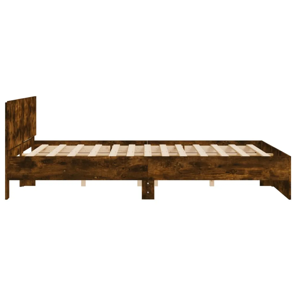 Bed Frame with Headboard Smoked Oak 200x200 cm