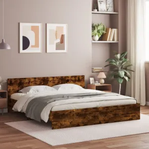 Bed Frame with Headboard Smoked Oak 200x200 cm