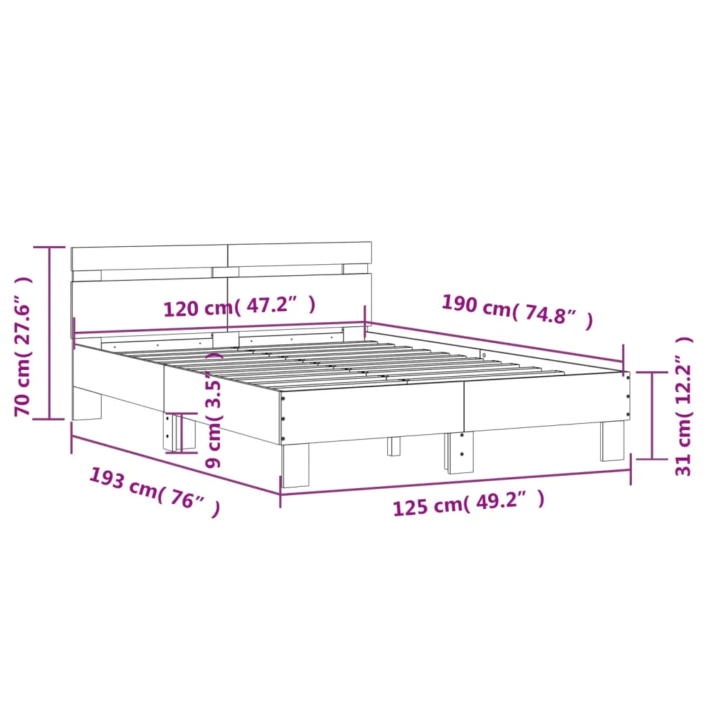 Bed Frame with Headboard White 120x190 cm Small Double Engineered Wood