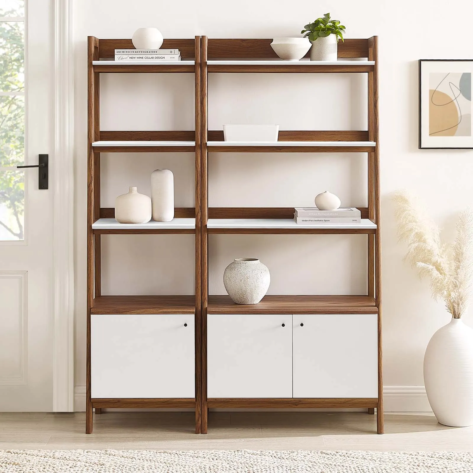 Bixby Wood Bookshelves - Set of 2 Walnut White EEI-6113-WAL-WHI