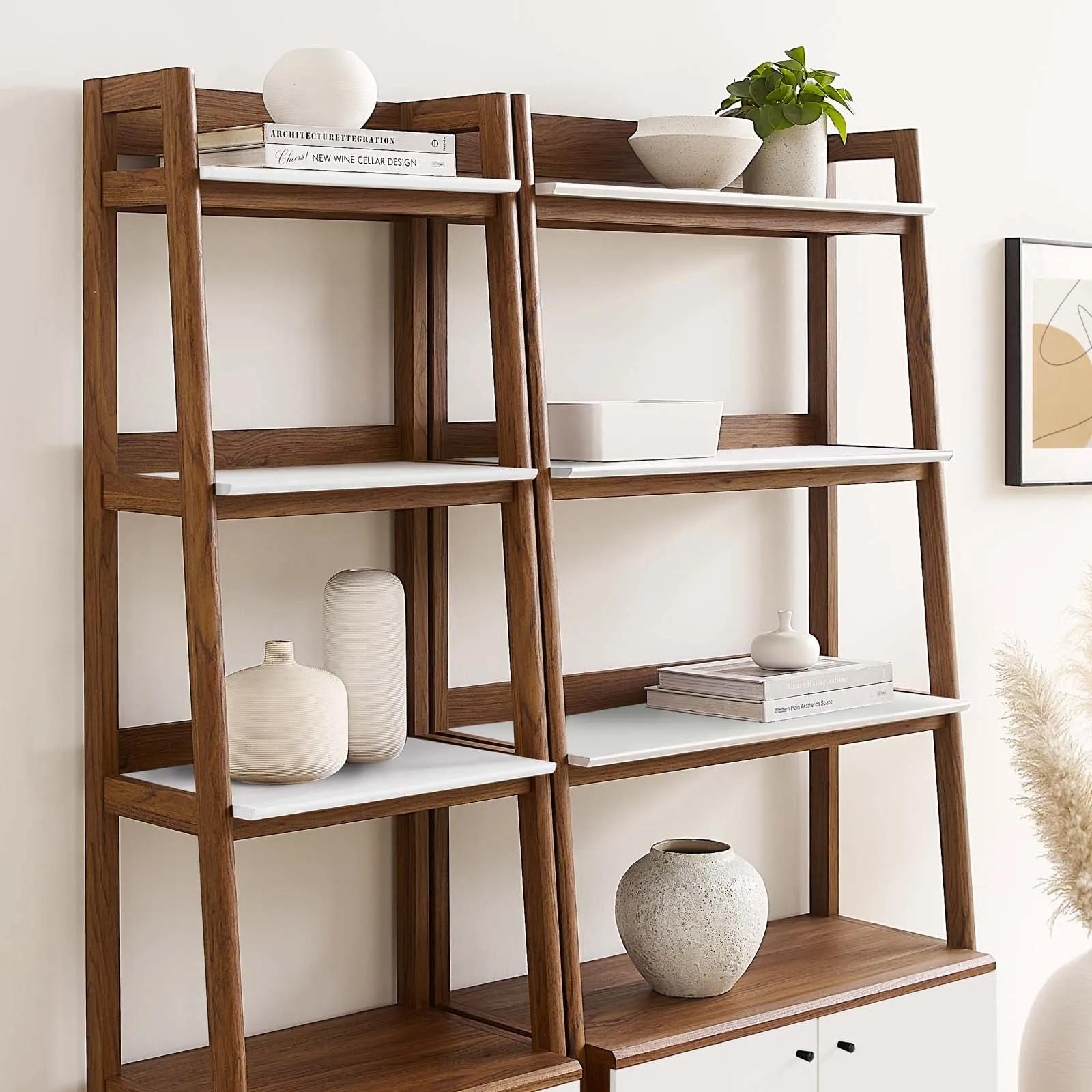 Bixby Wood Bookshelves - Set of 2 Walnut White EEI-6113-WAL-WHI