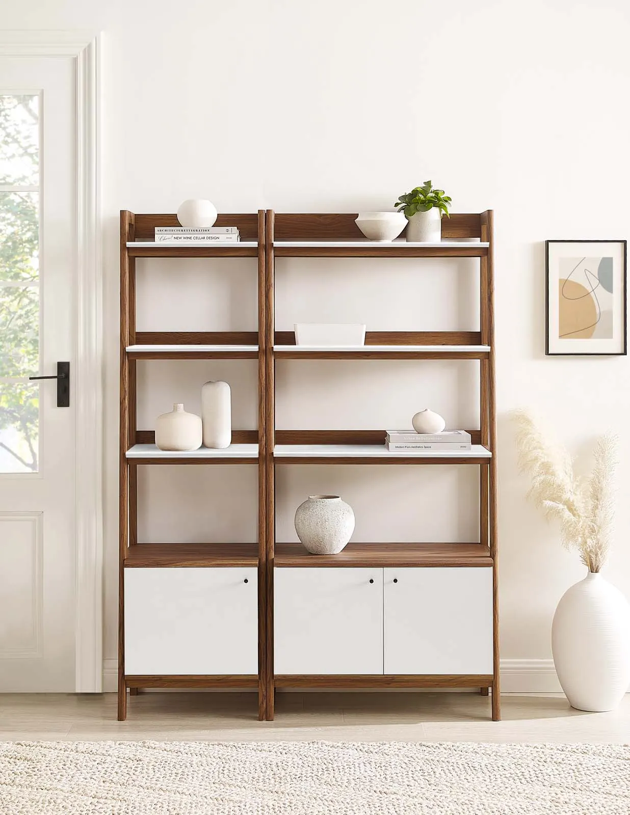 Bixby Wood Bookshelves - Set of 2 Walnut White EEI-6113-WAL-WHI