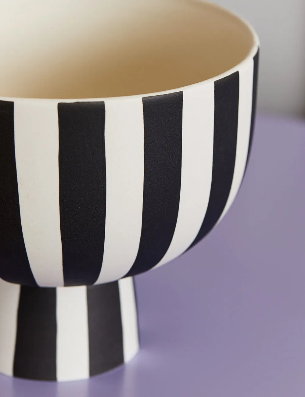 Black & White Striped Stoneware Bowl