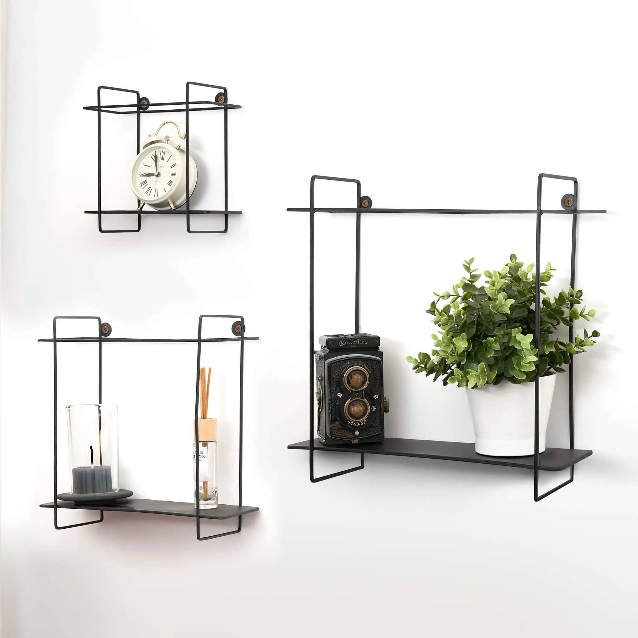 Black Metal Industrial Decorative Style Shelves - Set of 3