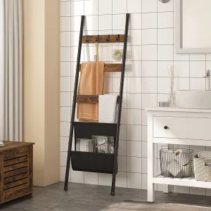 Blanket Ladder, 5 Tier Ladder Shelf, Wall-Leaning Blanket Rack, Towel Drying and Display Rack