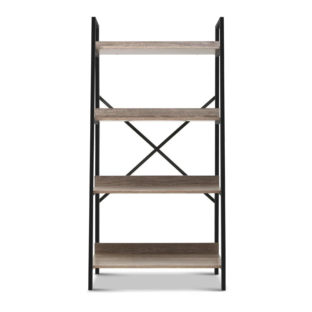 Bookshelf 4Tier Metal Bookcase Bookshelves Oak Book Shelf Display Storage