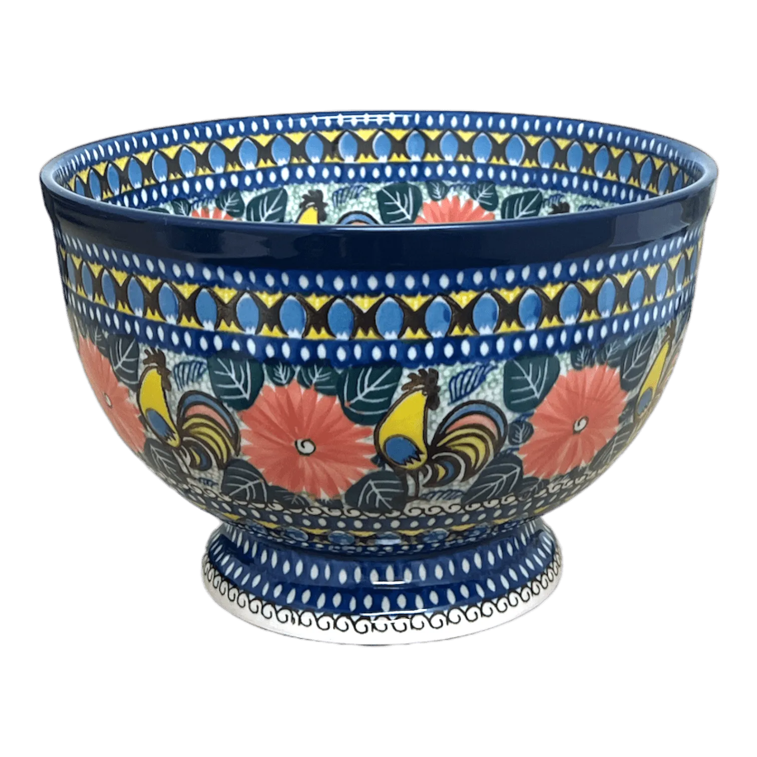 Bowl, Round, Deep, Pedestal, 10" in "Regal Roosters" by Ceramika Artystyczna | A215-U2617