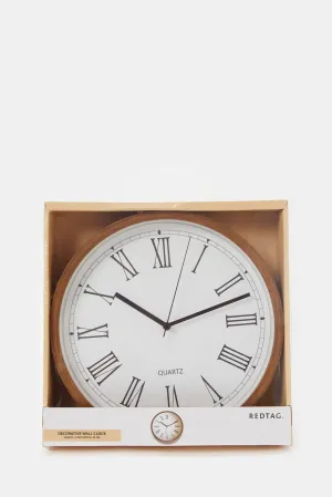 Brown And White Plain Wall Clock With Thin Frame