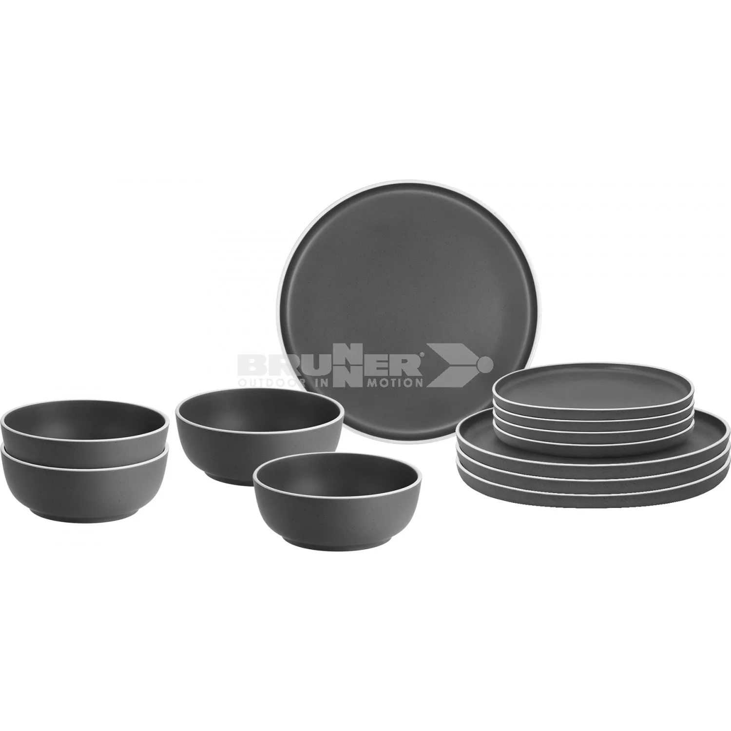 Brunner Dolomit Grey Midday 12 piece Melamine Dinner Set