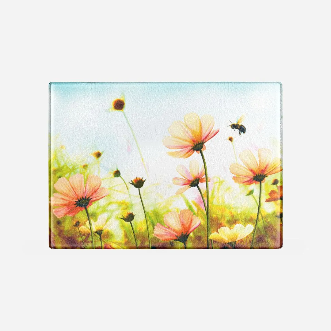 Bumbling Bee Tempered Glass Cutting Board 15.75" X 11.5" - Designed by Michigan Artists