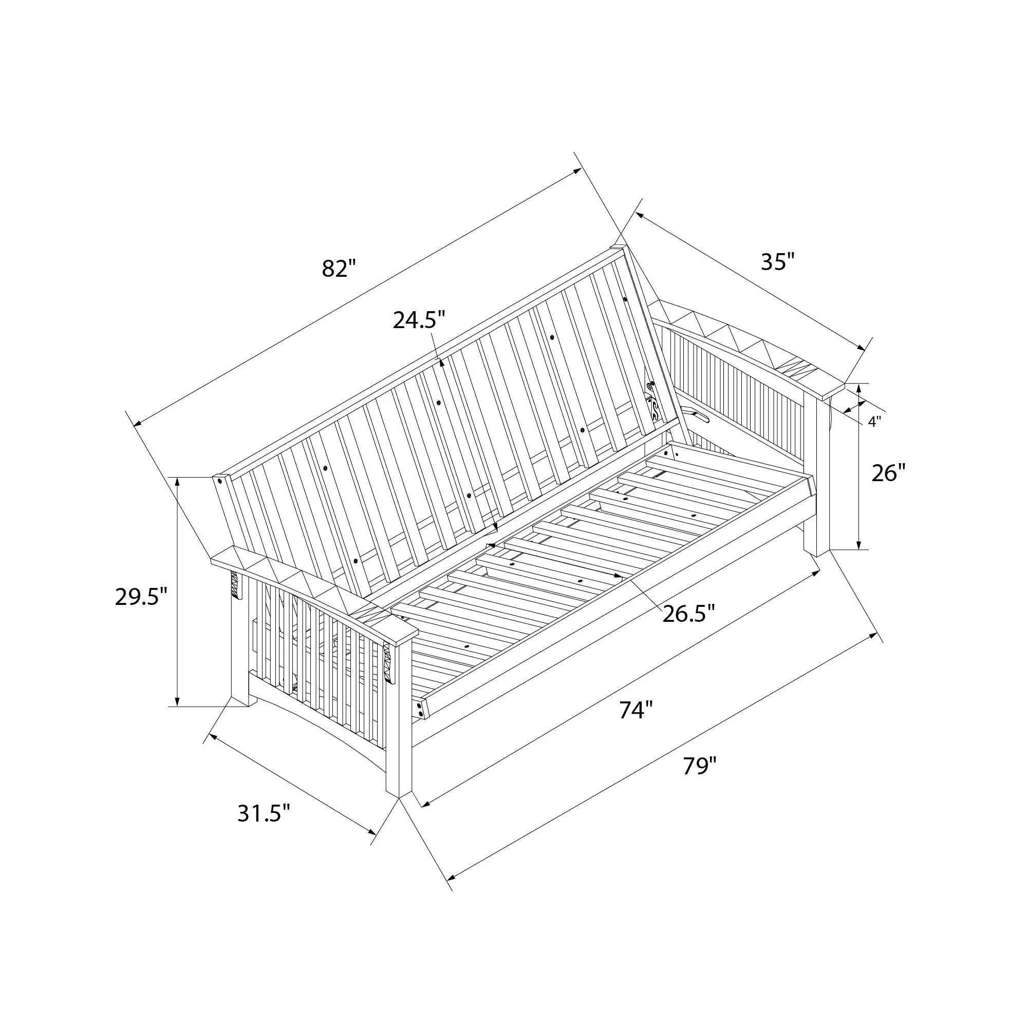 Cameron All Wood Futon Frame