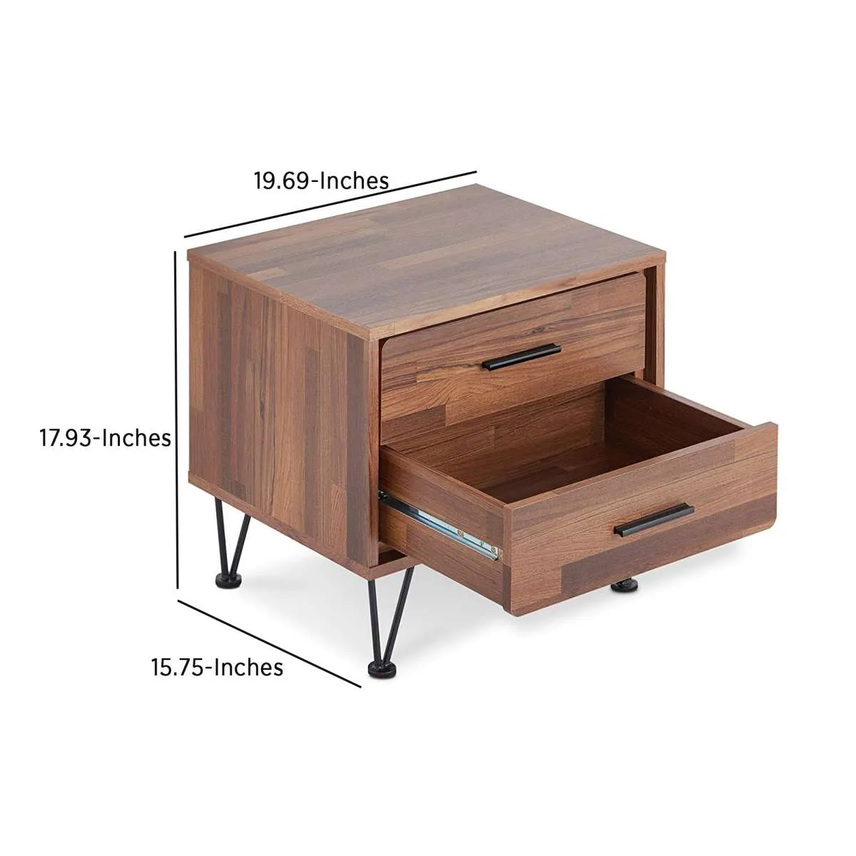 Contemporary 2 Drawers Wood Nightstand By Deoss, Brown  By Benzara