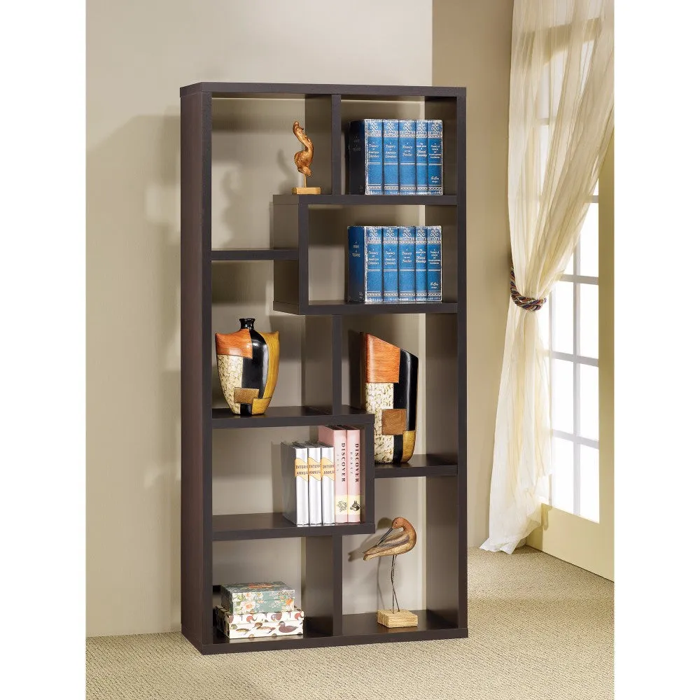 Contemporary Asymmetrical Cube Bookcase, Brown By Benzara