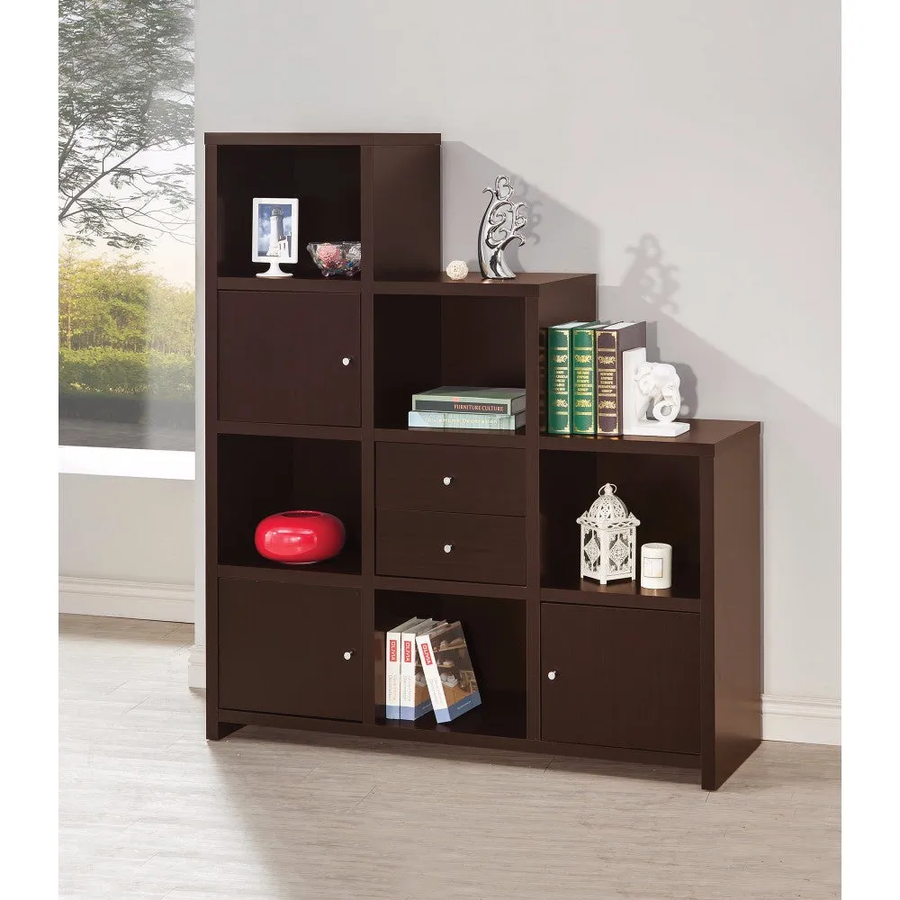 Contemporary Bookcase With Stair-Like Design, Brown By Benzara