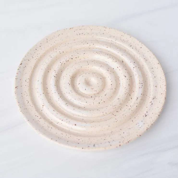 Cream Speckled Round Ceramic Soap Dish