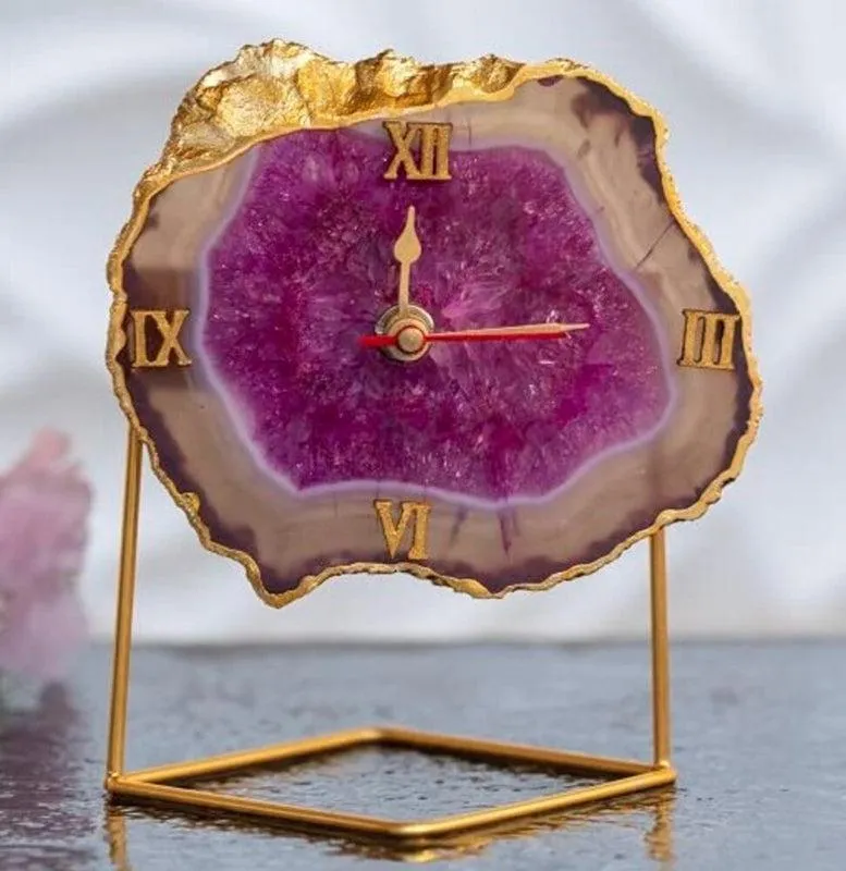 Darsh Handcrafted Agate Table Clock - Pink