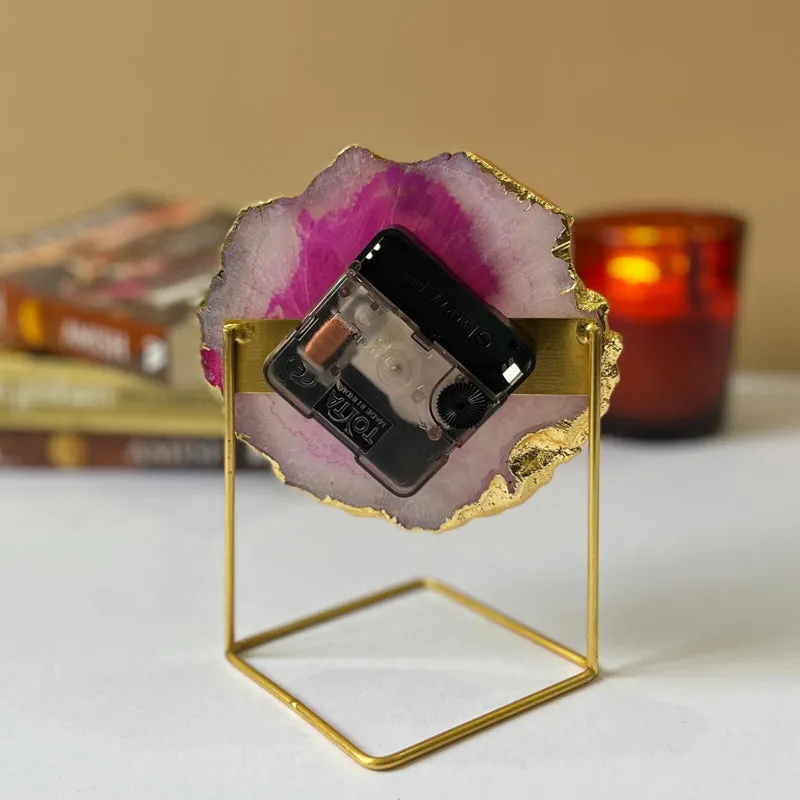 Darsh Handcrafted Agate Table Clock - Pink