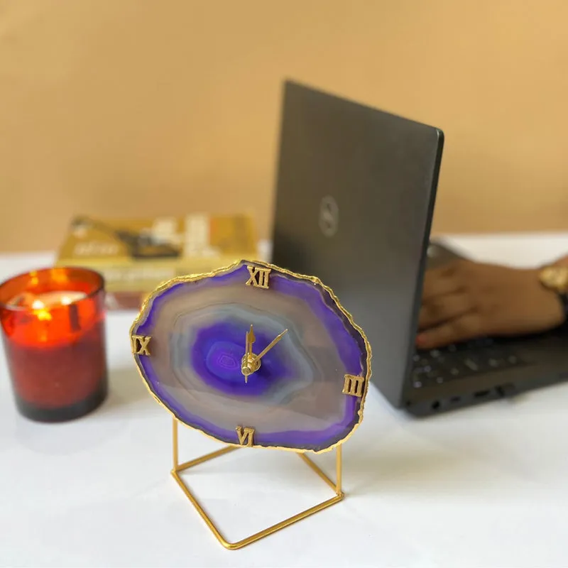 Darsh Handcrafted Agate Table Clock - Purple