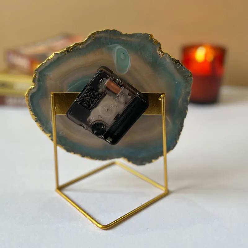 Darsh Handcrafted Agate Table Clock - Turquoise