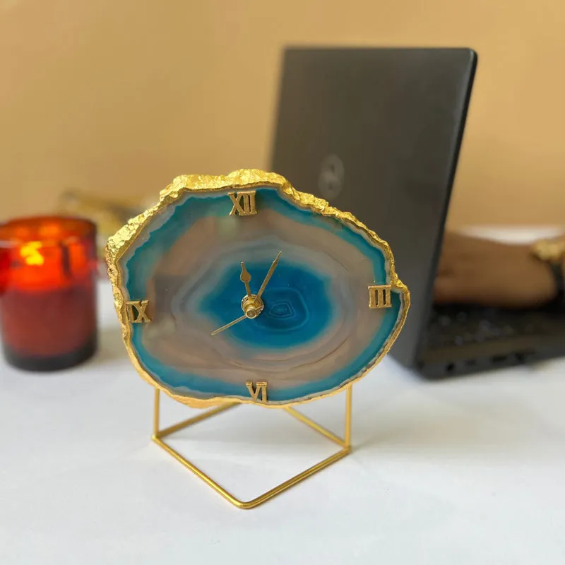 Darsh Handcrafted Agate Table Clock - Turquoise