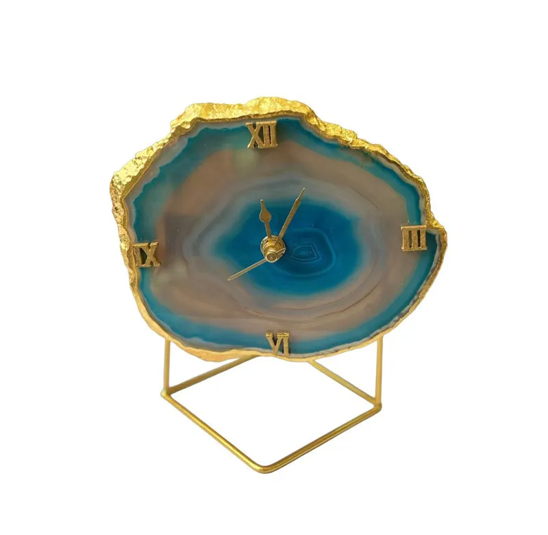 Darsh Handcrafted Agate Table Clock - Turquoise