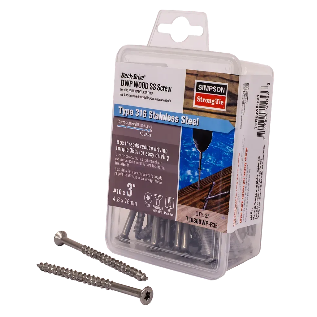 Deck-Drive DWP WOOD SS Screw - #10 x 3 in. T25, Flat Head, Type 316 (35-Qty)