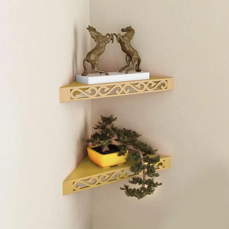 Delores Corner Floating Shelf (Golden) - Set Of Two