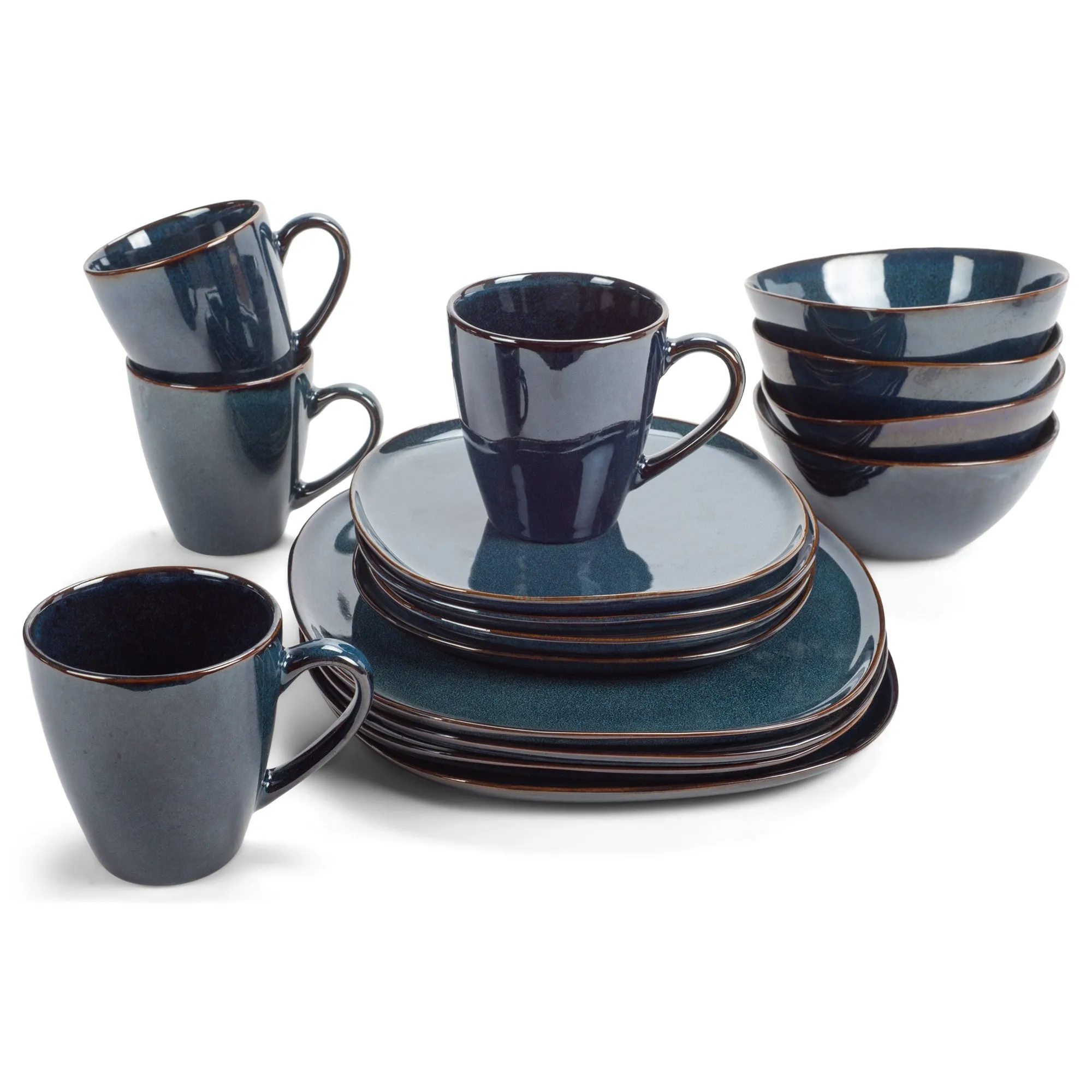 Elanze Designs Modern Chic Smooth Ceramic Stoneware Dinnerware 16 Piece Set - Service for 4, Navy Blue