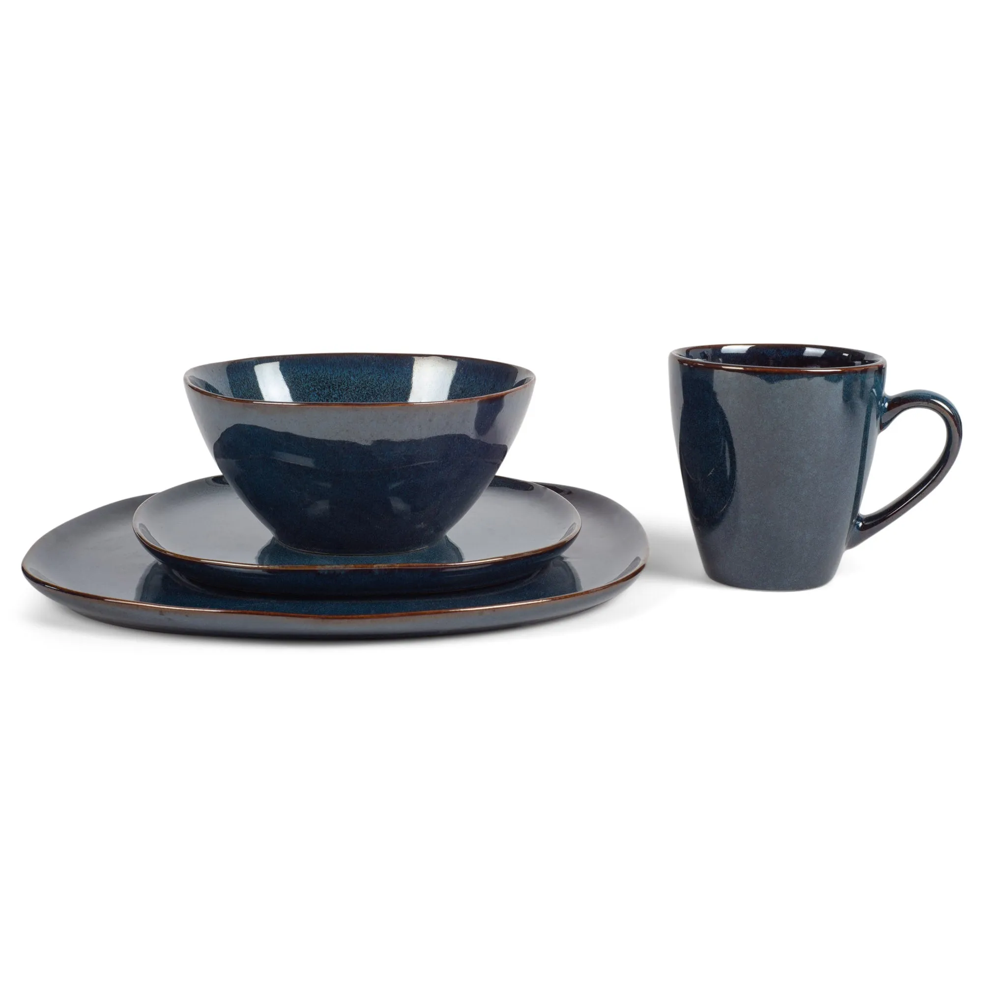 Elanze Designs Modern Chic Smooth Ceramic Stoneware Dinnerware 16 Piece Set - Service for 4, Navy Blue