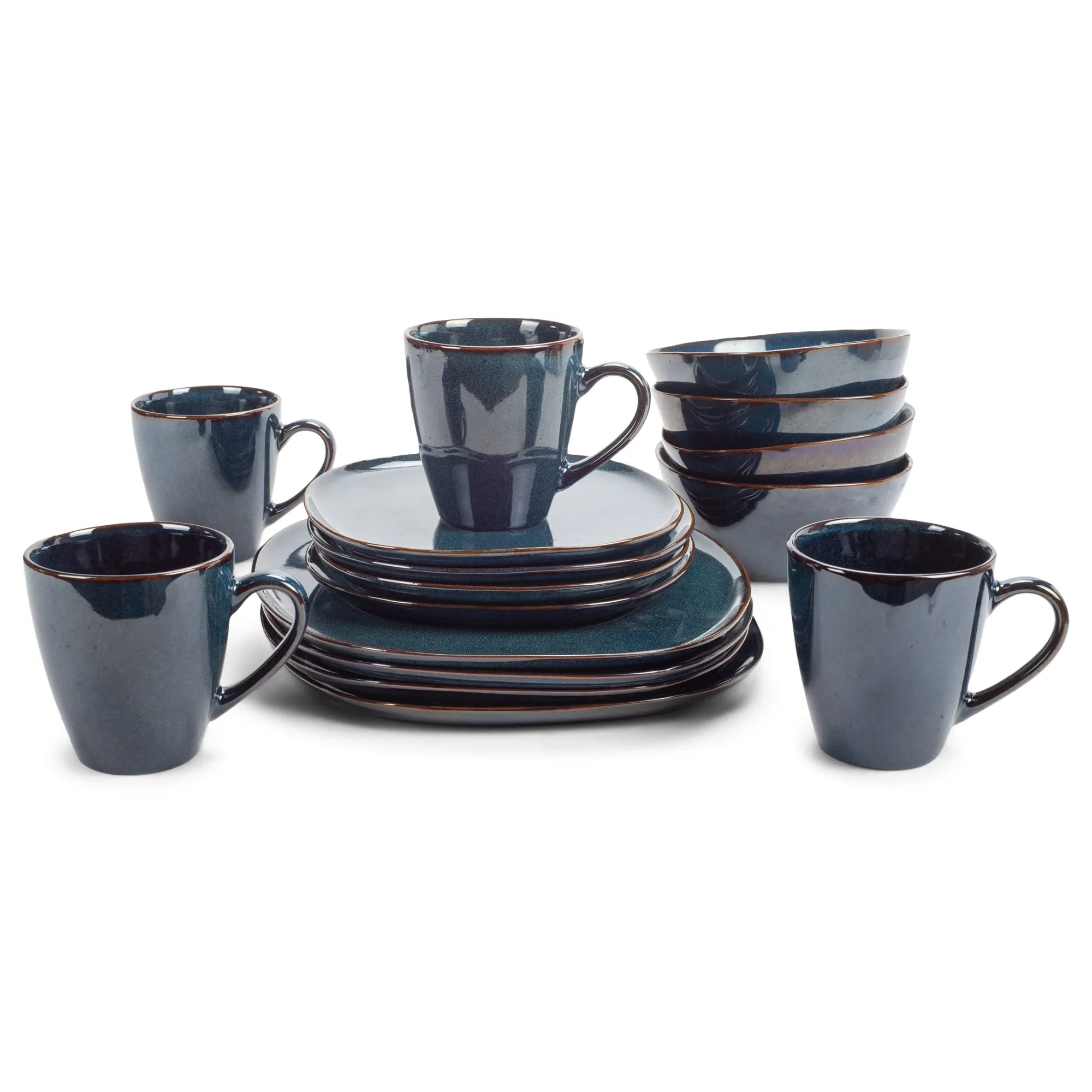 Elanze Designs Modern Chic Smooth Ceramic Stoneware Dinnerware 16 Piece Set - Service for 4, Navy Blue