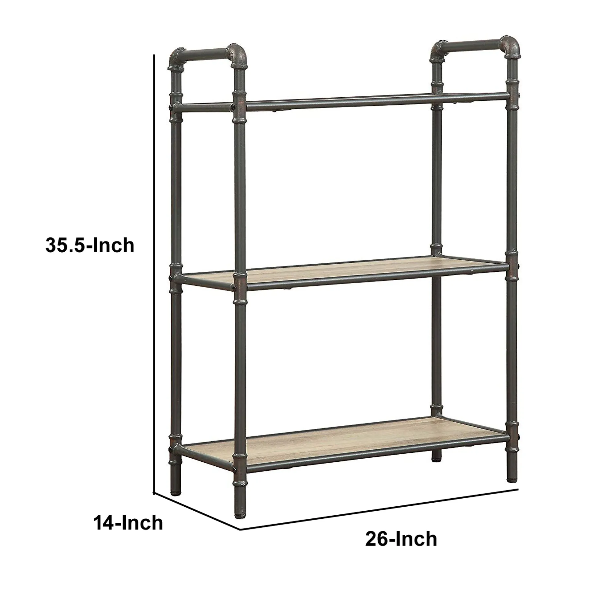 Four-Tier Metal Bookshelf With Wooden Shelves, Oak Brown & Gray By Benzara