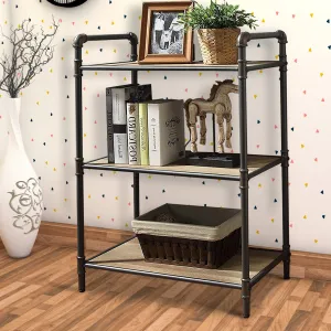 Four-Tier Metal Bookshelf With Wooden Shelves, Oak Brown & Gray By Benzara