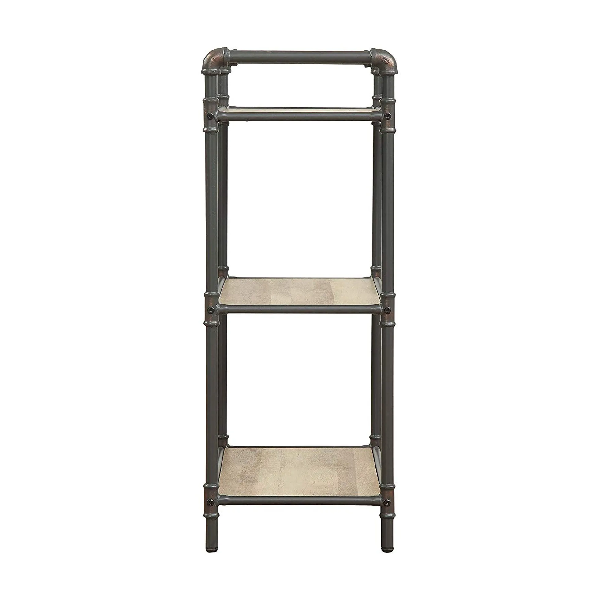 Four-Tier Metal Bookshelf With Wooden Shelves, Oak Brown & Gray By Benzara