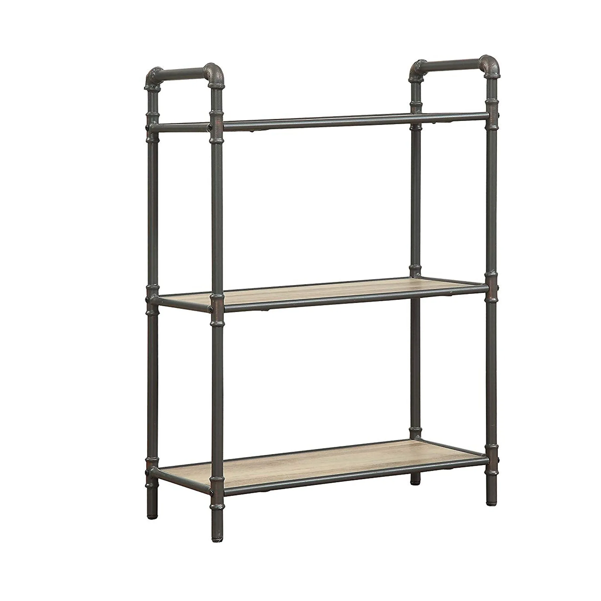 Four-Tier Metal Bookshelf With Wooden Shelves, Oak Brown & Gray By Benzara