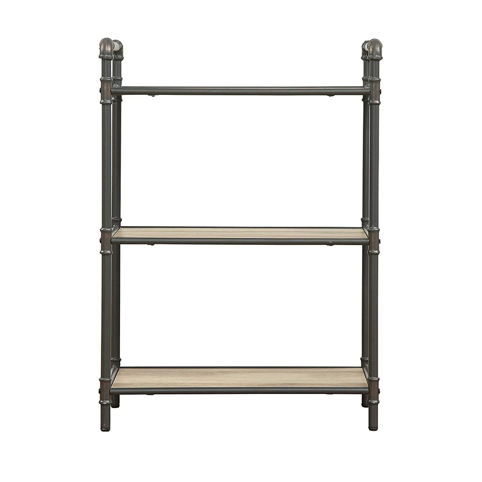 Four-Tier Metal Bookshelf With Wooden Shelves, Oak Brown & Gray By Benzara