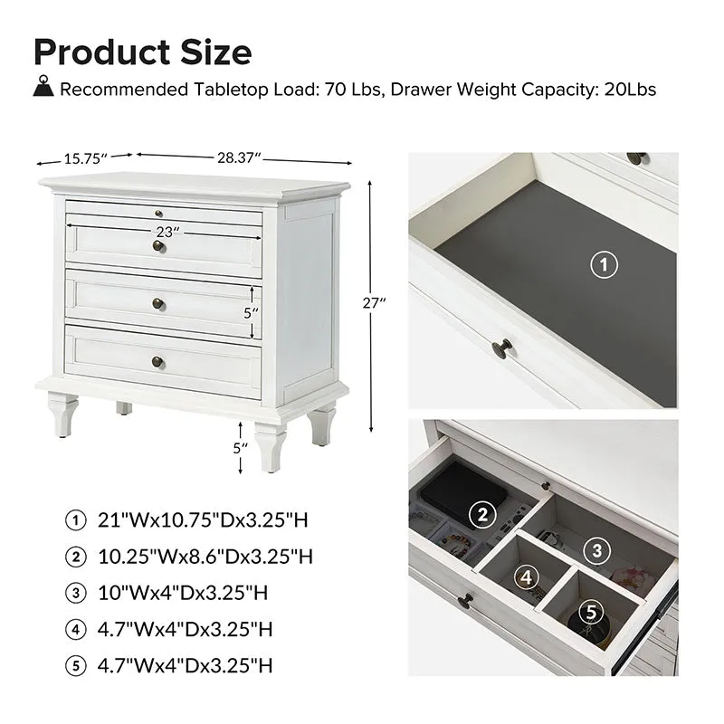 Galatea 3 - Drawer Nightstand Chest with Built-In Outlets