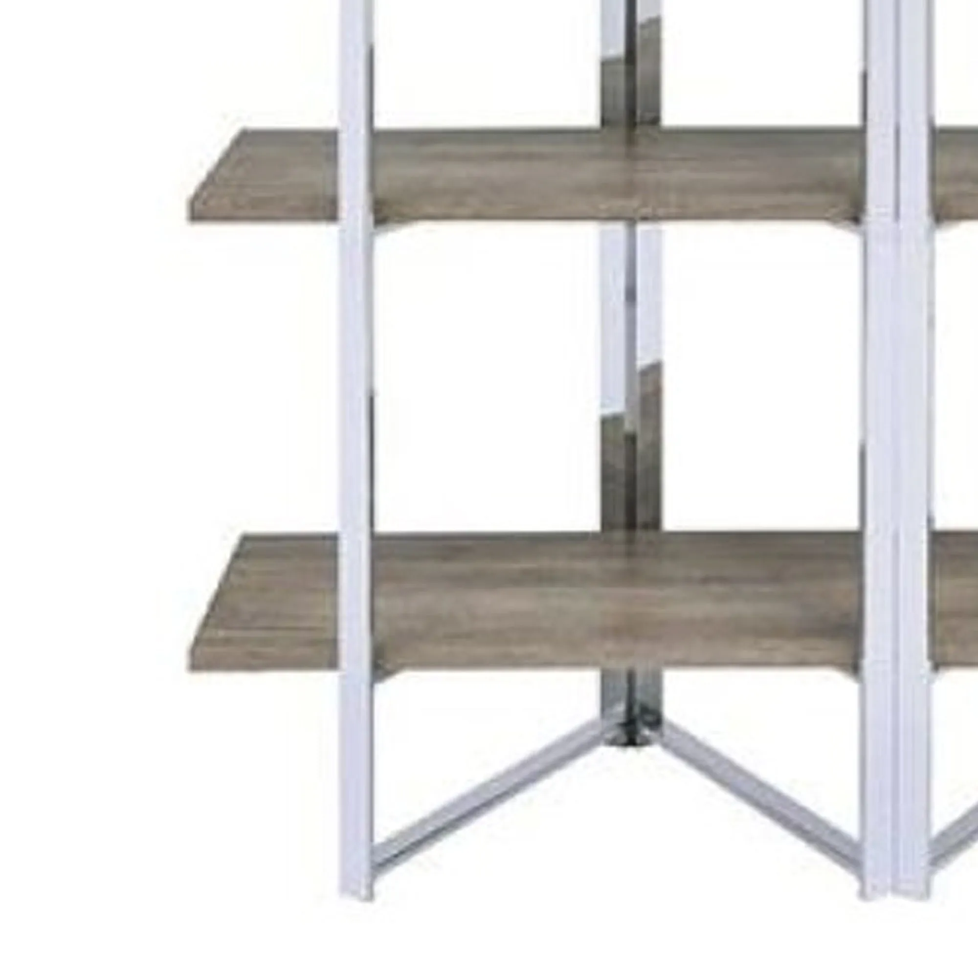 Geometric Metal Framed Bookshelf With Four Open Wooden Shelves, Brown And Silver By Benzara