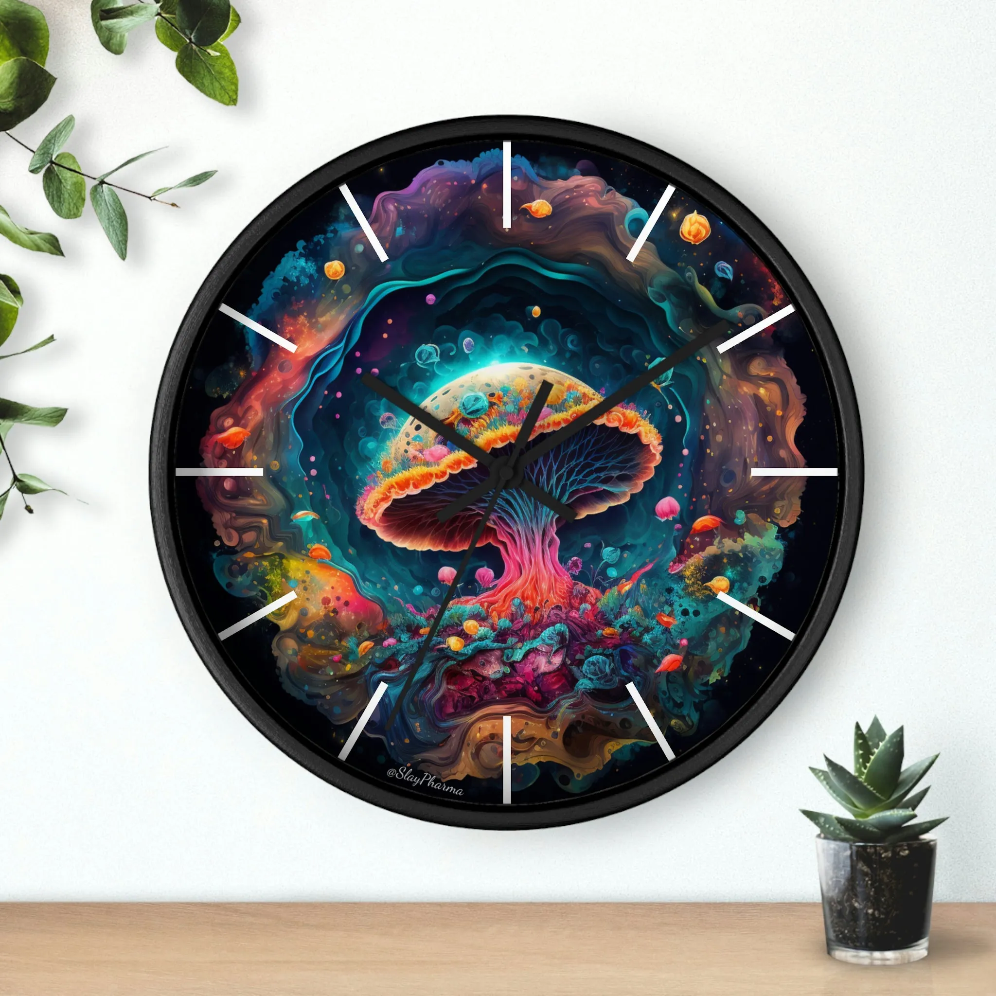 Glowing Mushroom Universe Wall Clock w/ lines