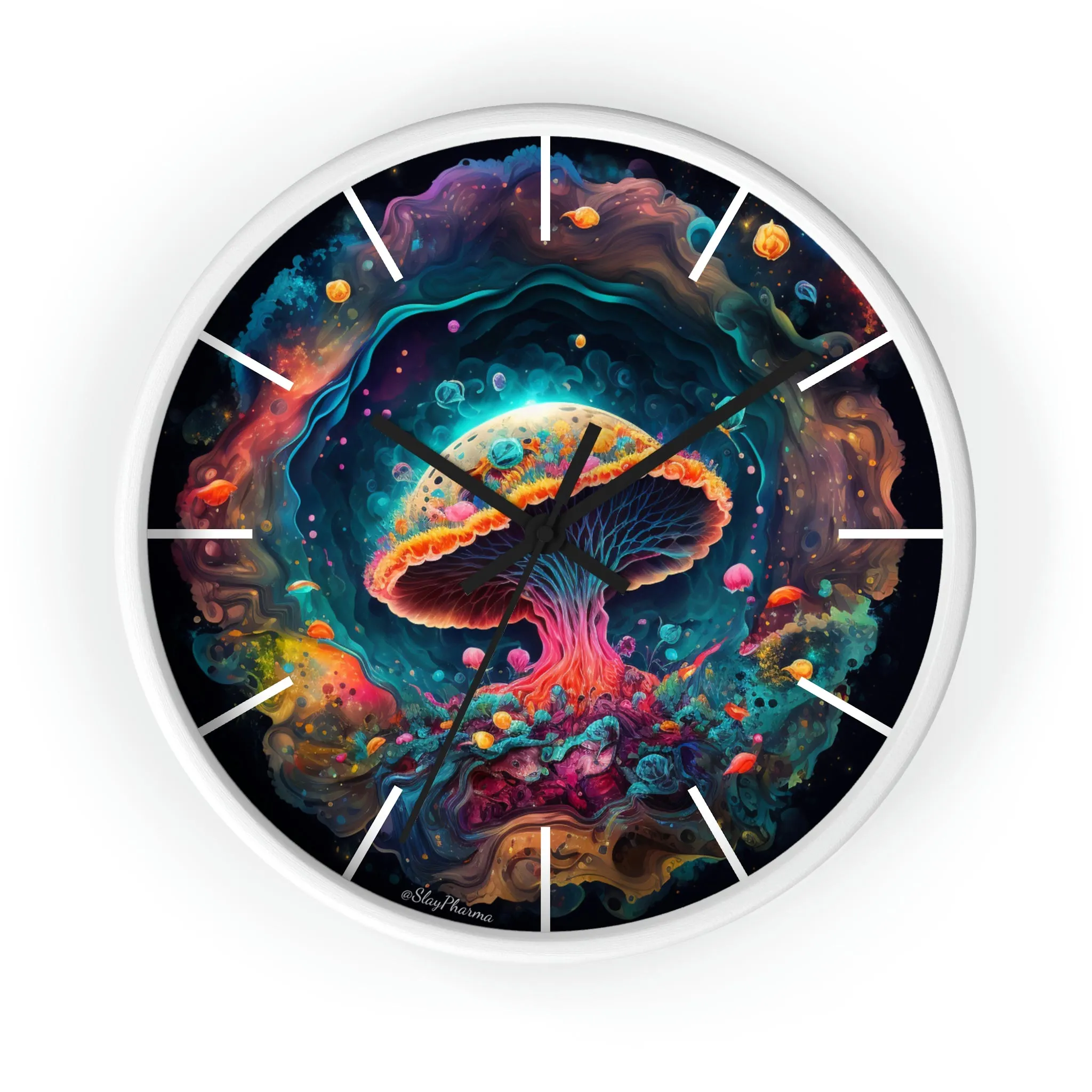 Glowing Mushroom Universe Wall Clock w/ lines