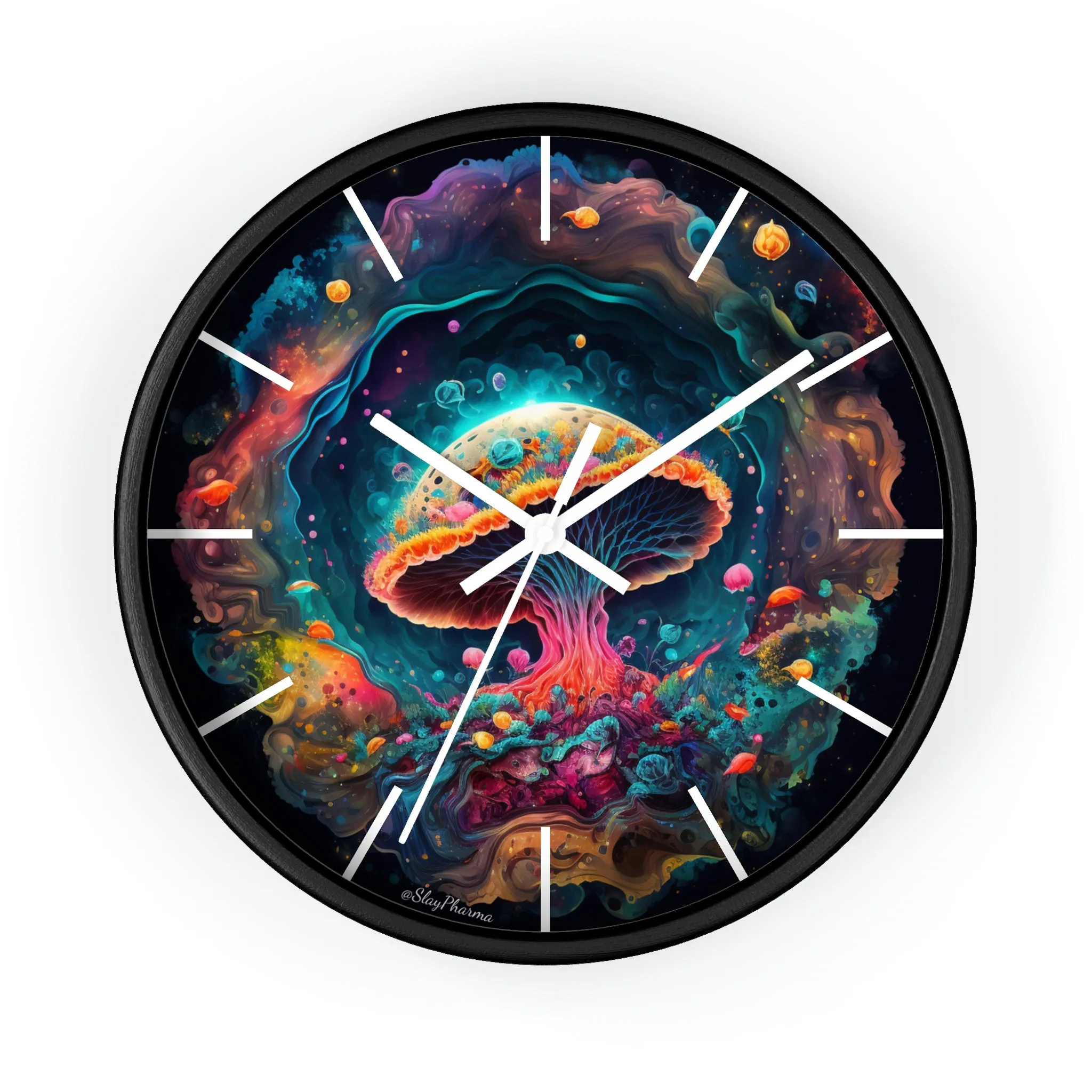 Glowing Mushroom Universe Wall Clock w/ lines