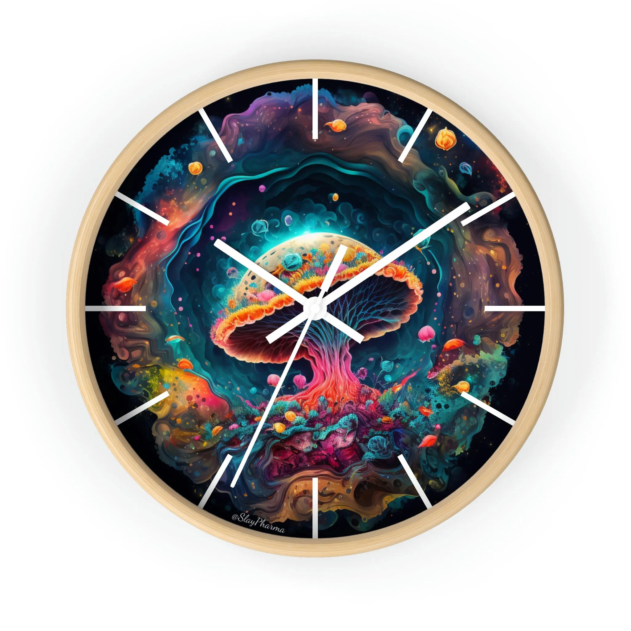 Glowing Mushroom Universe Wall Clock w/ lines