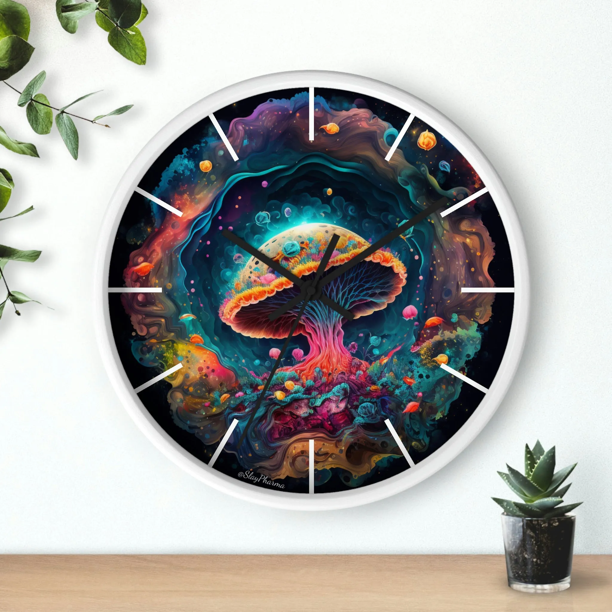 Glowing Mushroom Universe Wall Clock w/ lines