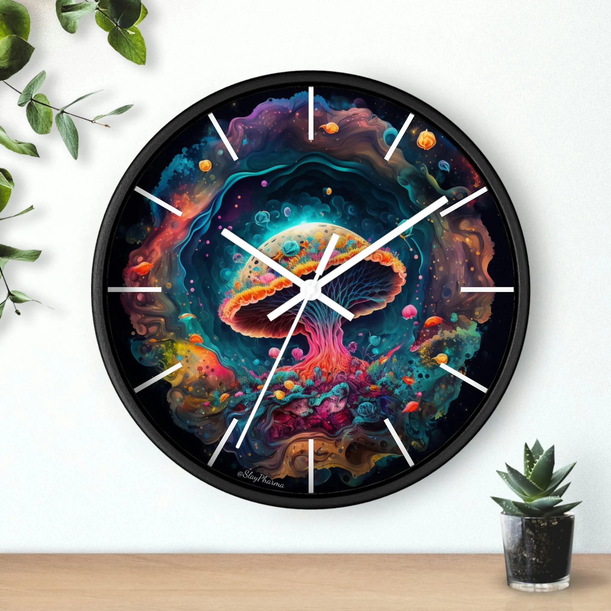 Glowing Mushroom Universe Wall Clock w/ lines