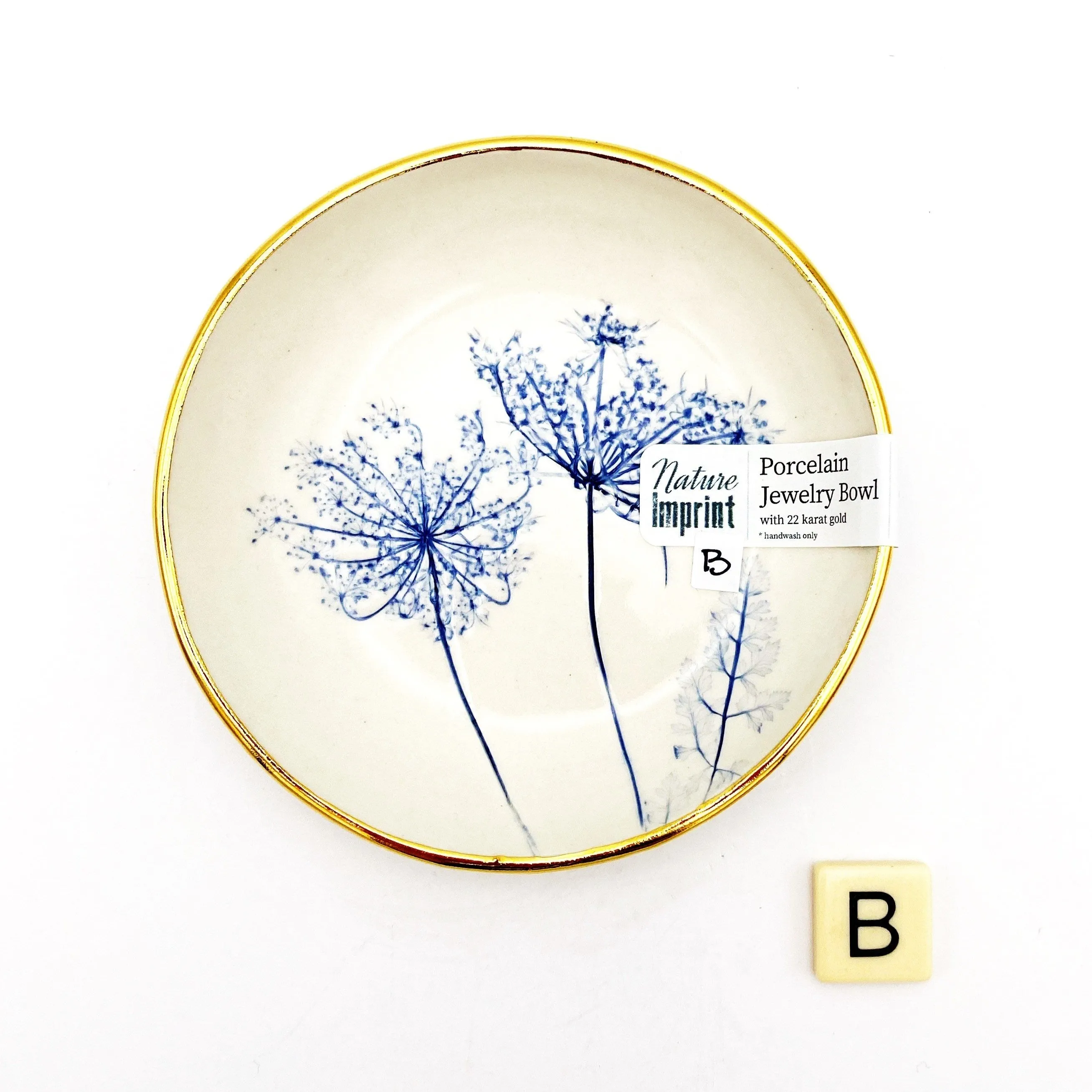 Gold Rimmed Ring Dish - Queen Ann's Lace