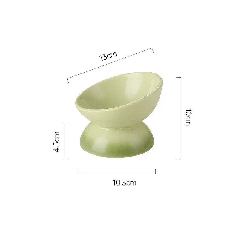 Gradient Ceramic Raised Cat Bowl - Tilted Design for Pet Feeding