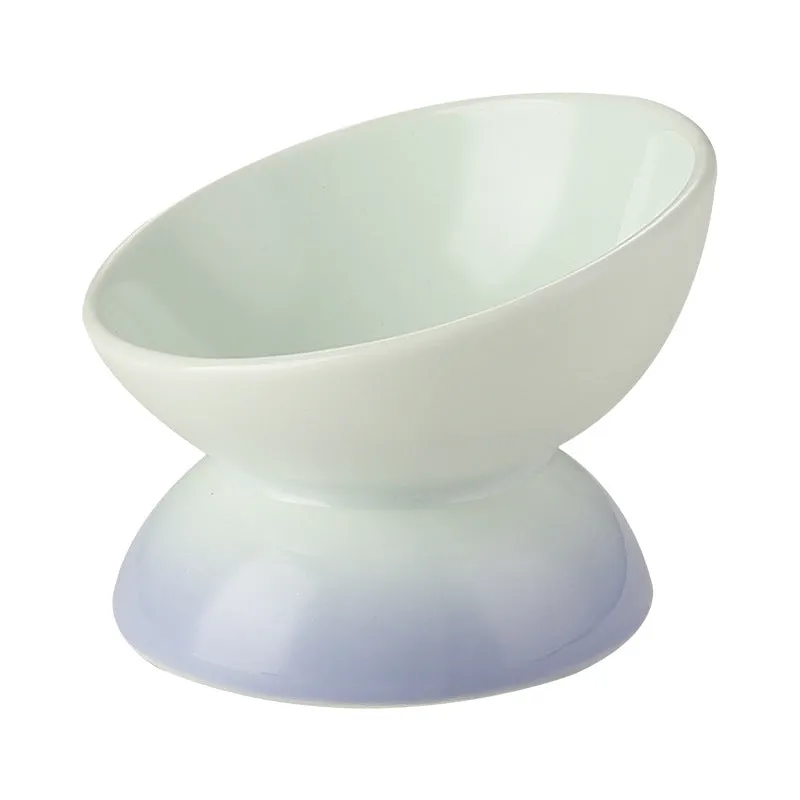 Gradient Ceramic Raised Cat Bowl - Tilted Design for Pet Feeding