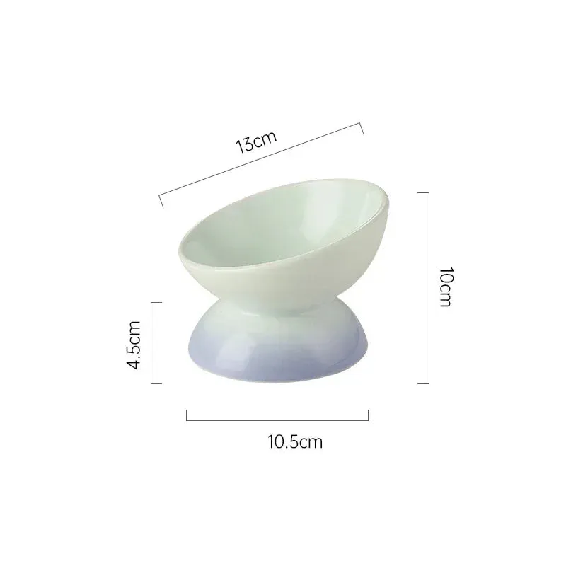 Gradient Ceramic Raised Cat Bowl - Tilted Design for Pet Feeding