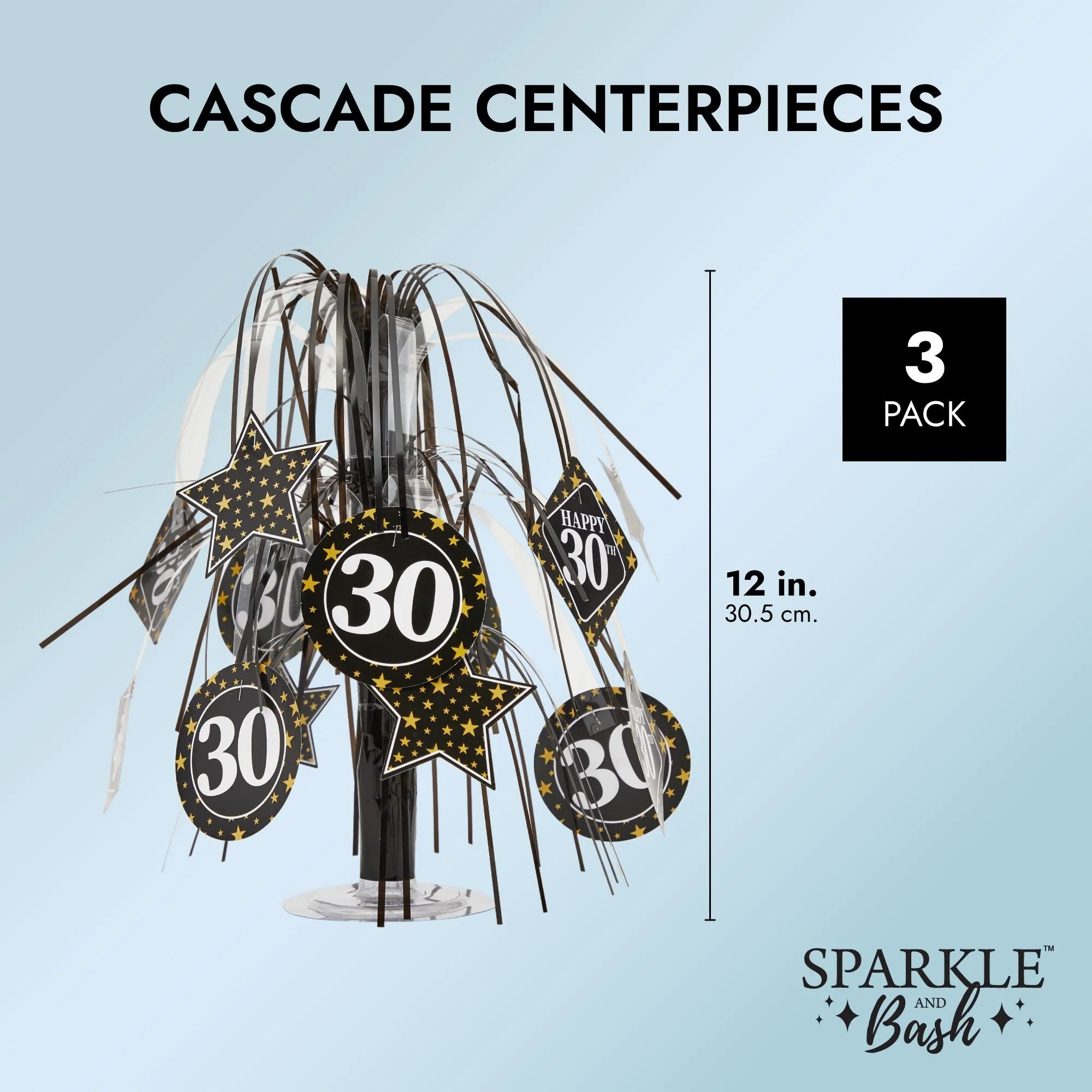 Happy 30th Birthday Cascade Centerpieces, Anniversary Table Settings (12 In, 3 Pack)