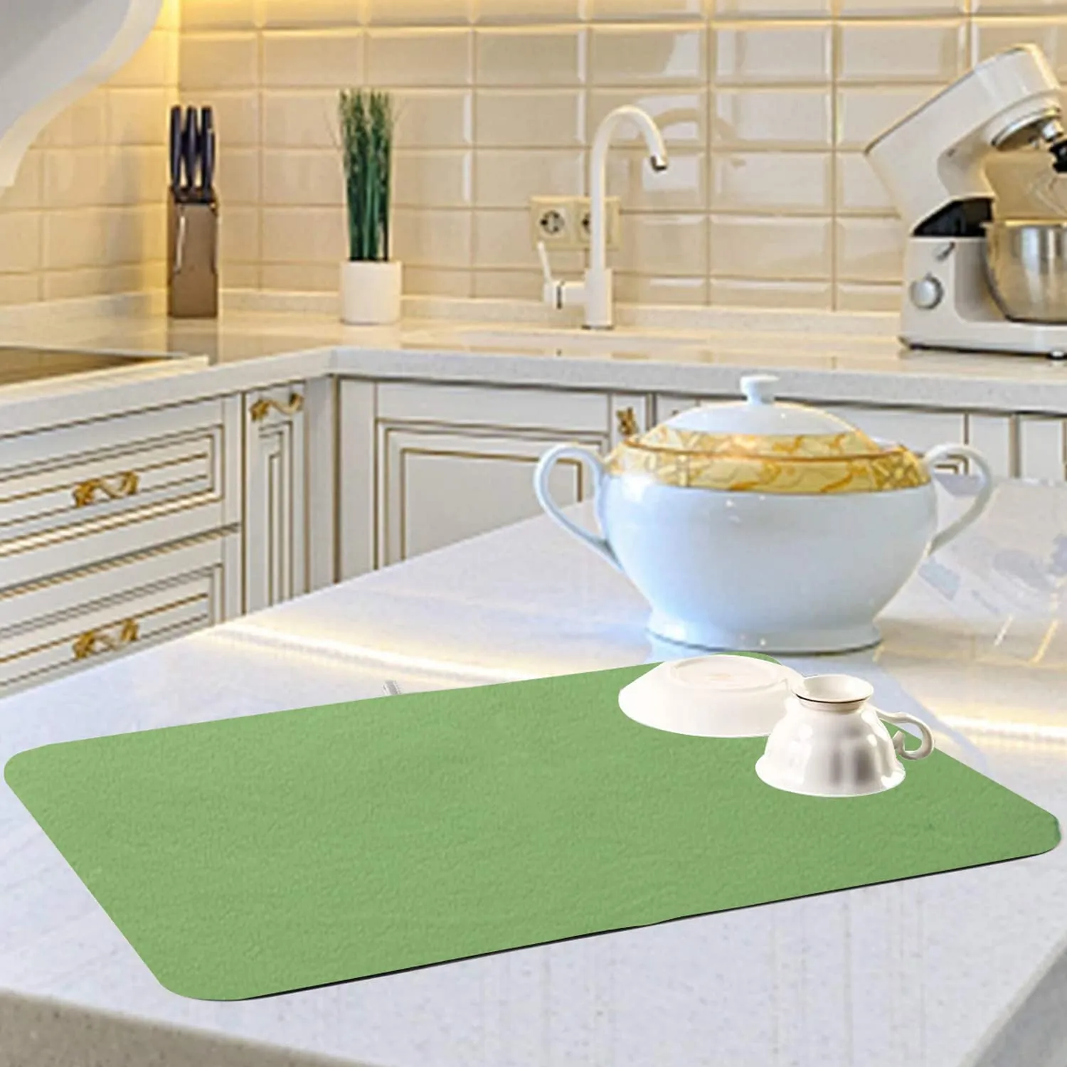 Heart Home Microfiber Reversible Dish Drying Mat with Absorbent Parity for Kitchen 19"x 15",Pack of 2 (Green)